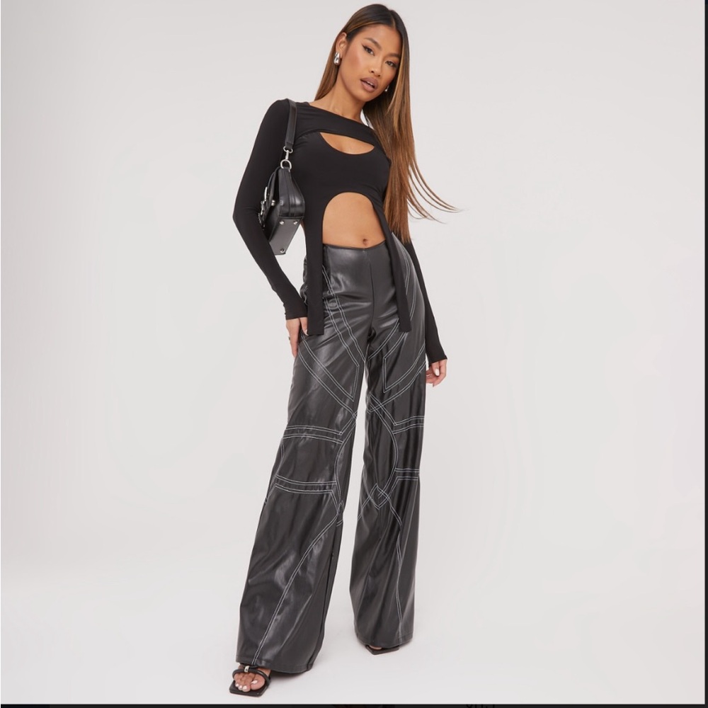 Black leather pants wide leg
